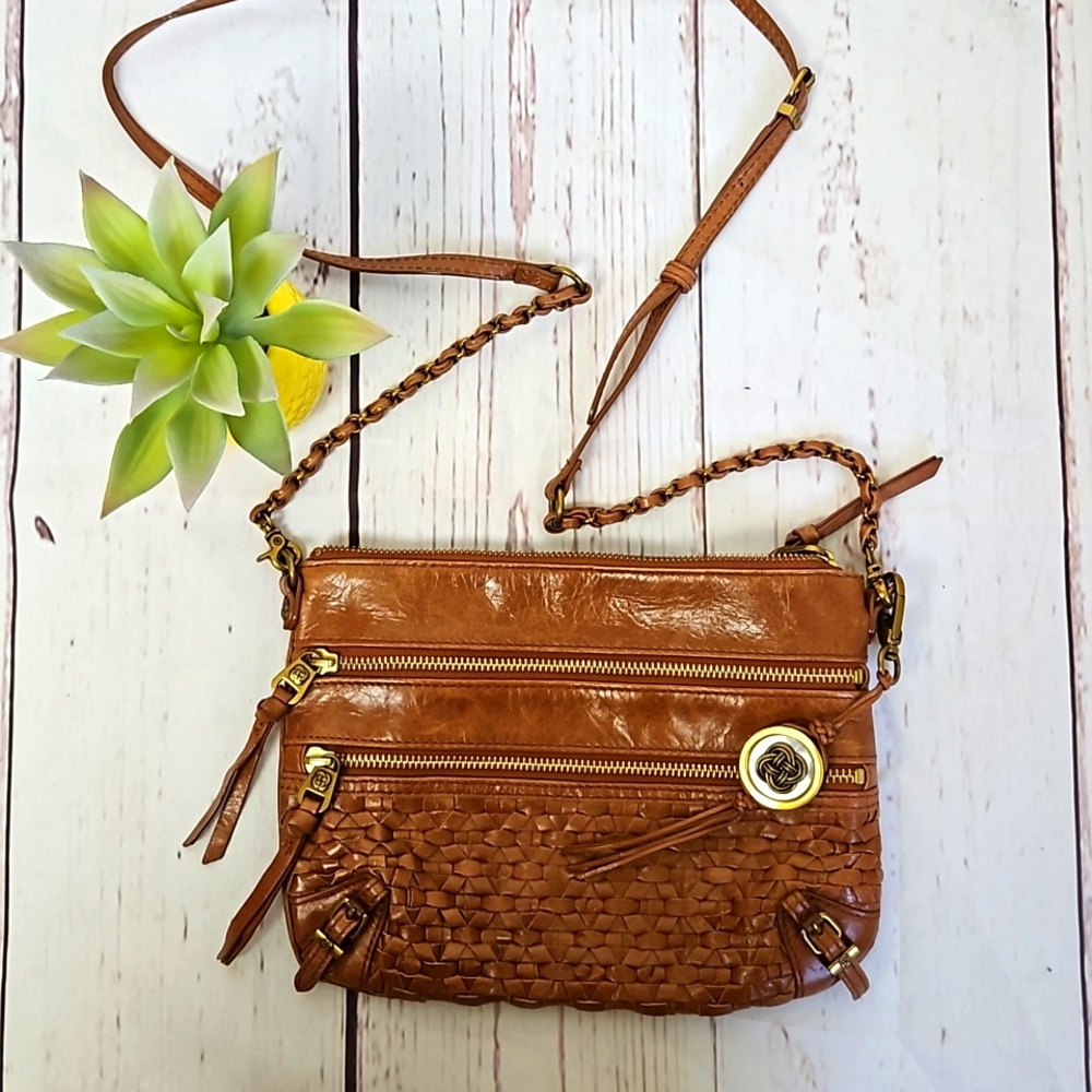 Elliot Lucca Brown Woven Leather Crossbody